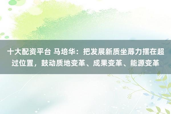 十大配资平台 马培华：把发展新质坐蓐力摆在超过位置，鼓动质地变革、成果变革、能源变革