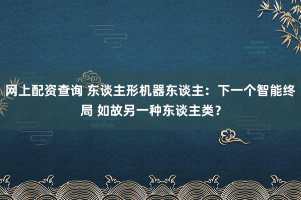 网上配资查询 东谈主形机器东谈主：下一个智能终局 如故另一种东谈主类？