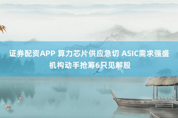证券配资APP 算力芯片供应急切 ASIC需求强盛 机构动手抢筹6只见解股