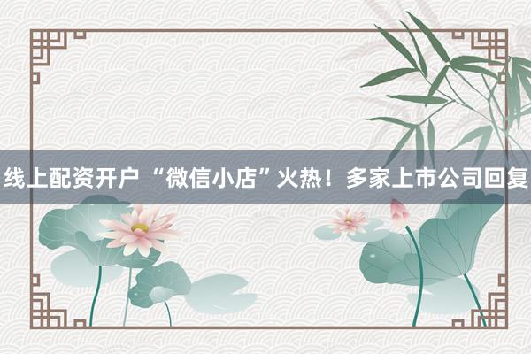 线上配资开户 “微信小店”火热！多家上市公司回复