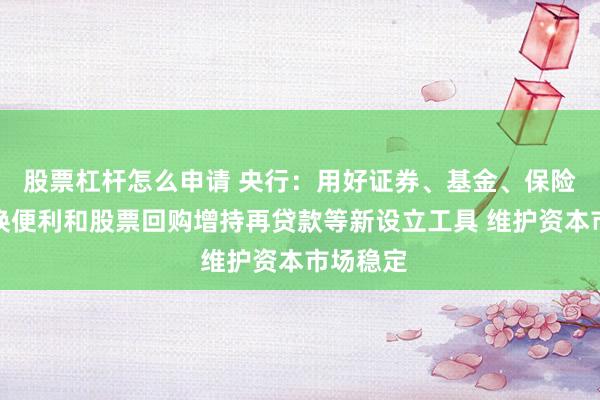 股票杠杆怎么申请 央行：用好证券、基金、保险公司互换便利和股票回购增持再贷款等新设立工具 维护资本市场稳定